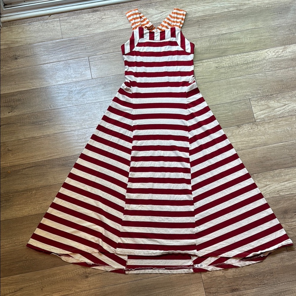 Anthropologie Red and White Sleeveless A-Line Maxi Dress